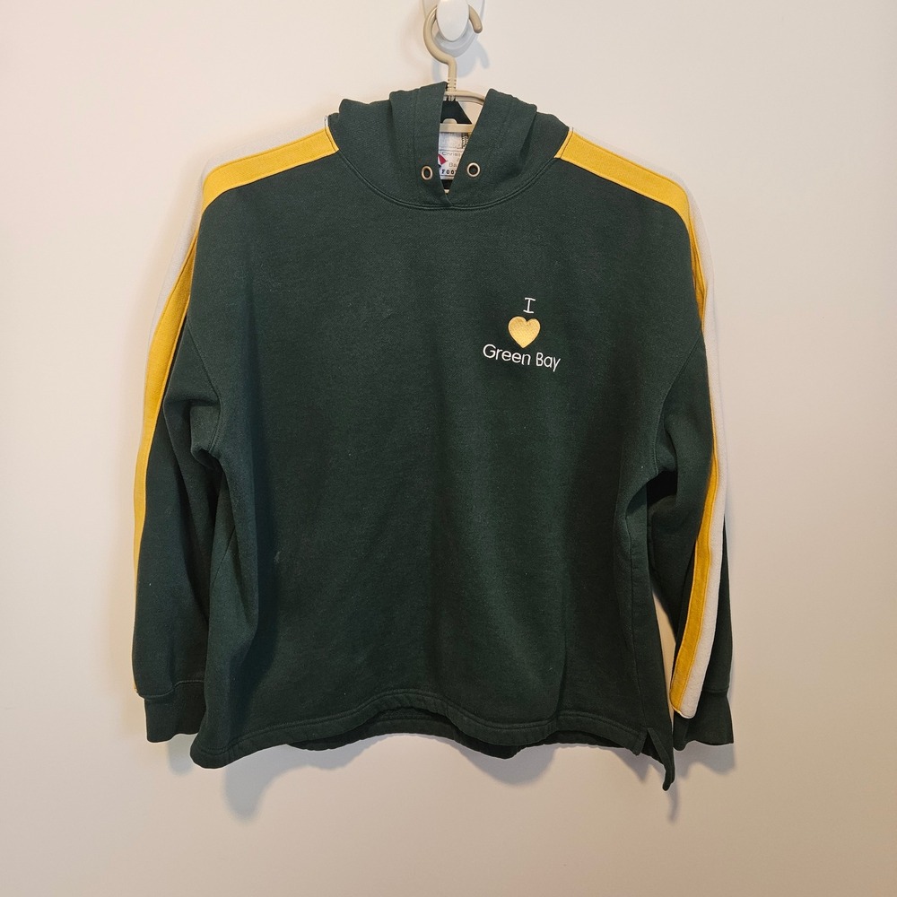 Vintage 90s Y2K Football Green Bay Packers Hoodie Large Green Yellow Fleece